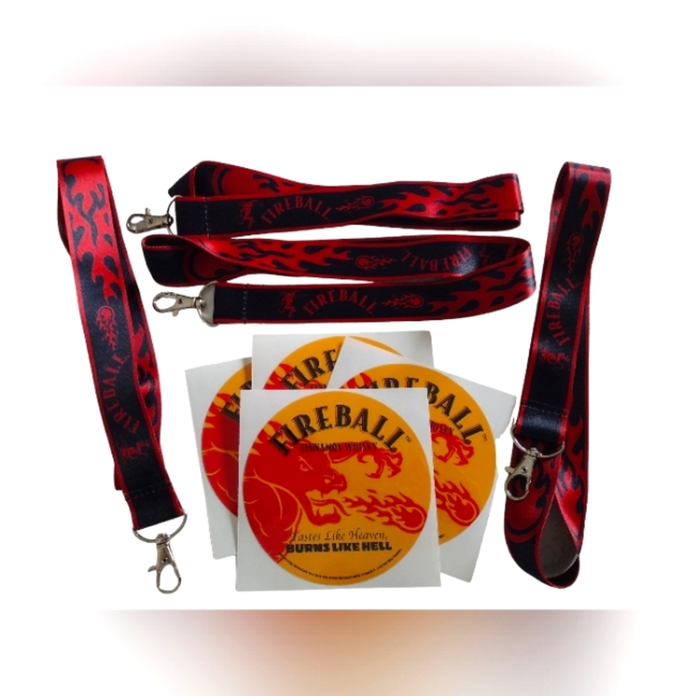 Set of 4 Fireball Lanyards and 4 -4" Fireball stickers!! NWOT
